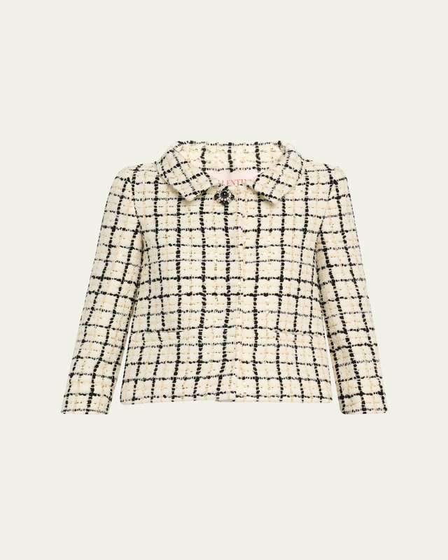 Check Three-Quarter Sleeve Tweed Jacket